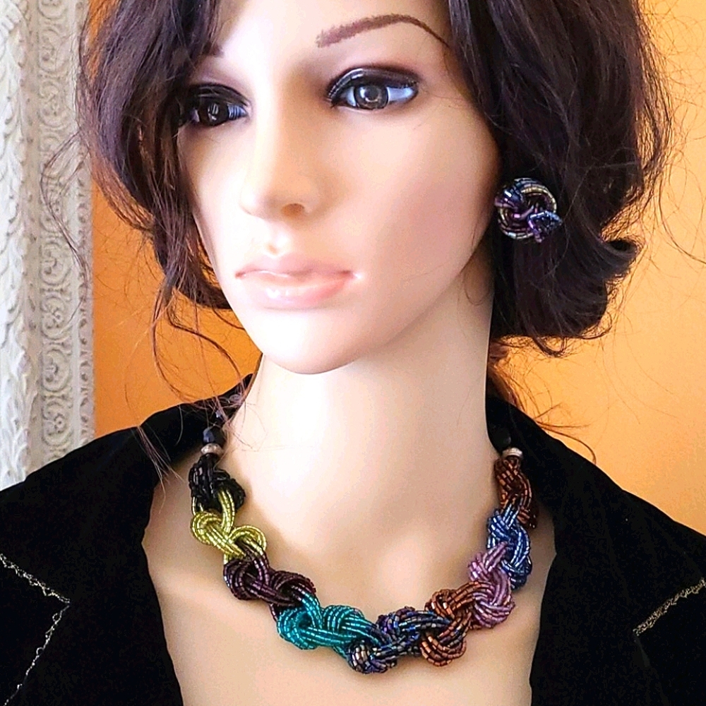 Beautiful Braided Bead Necklace and Earrings